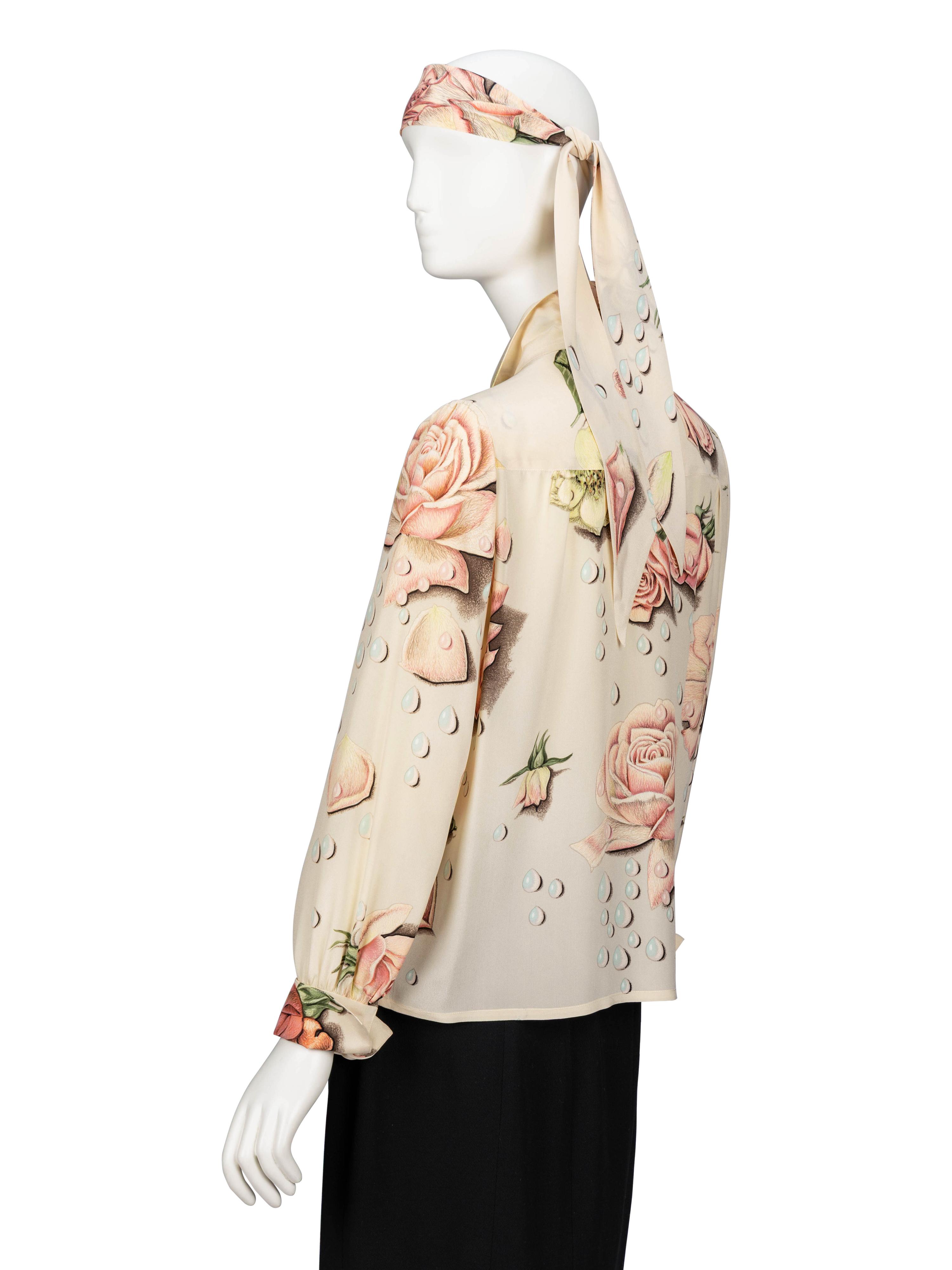Hermès, Rose-Print Silk Blouse & Scarf - Worn with Andy Warhol