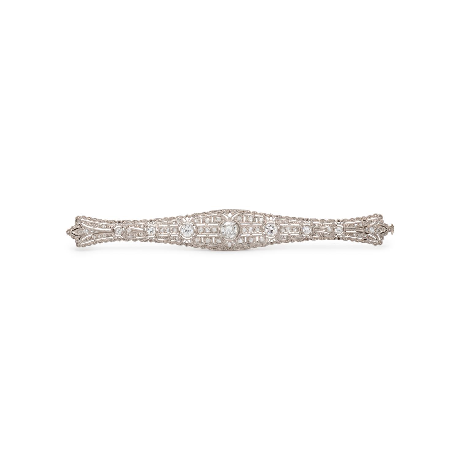ANTIQUE, PLATINUM AND DIAMOND BROOCH