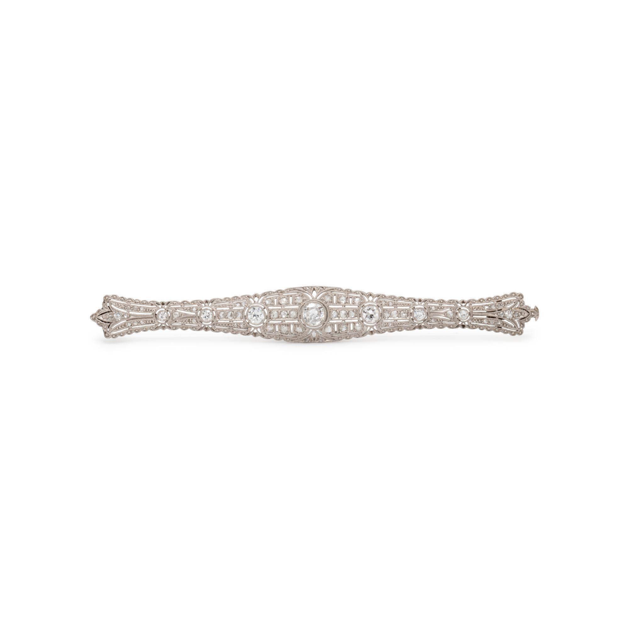 ANTIQUE, PLATINUM AND DIAMOND BROOCH