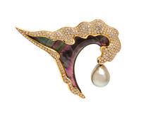An 18 Karat Yellow Gold, Mother-of-Pearl, Diamond and Cultured Pearl Brooch, 20.40 dwts.