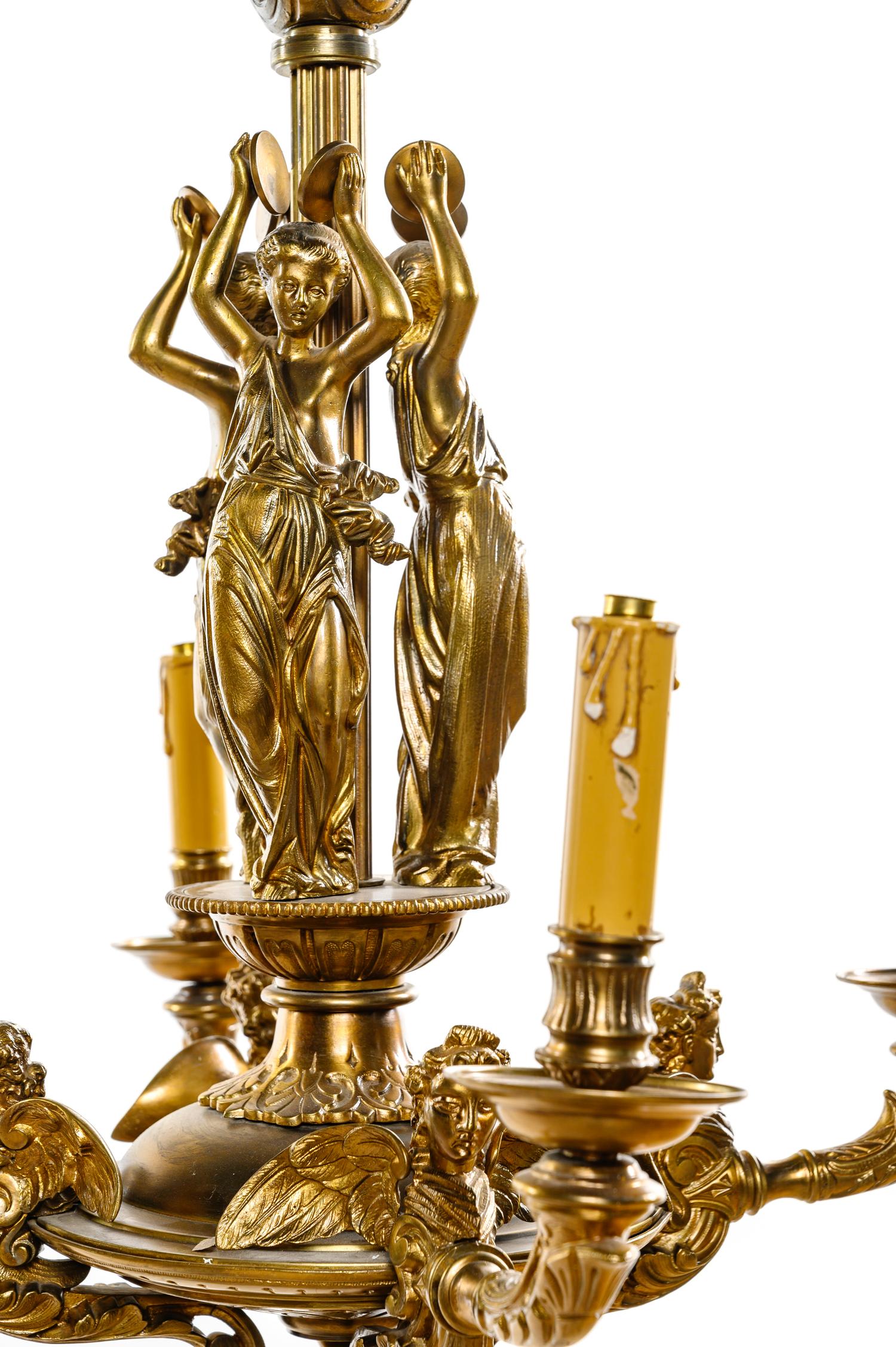 An Empire Style Gilt Bronze Figural Four-Light Chandelier