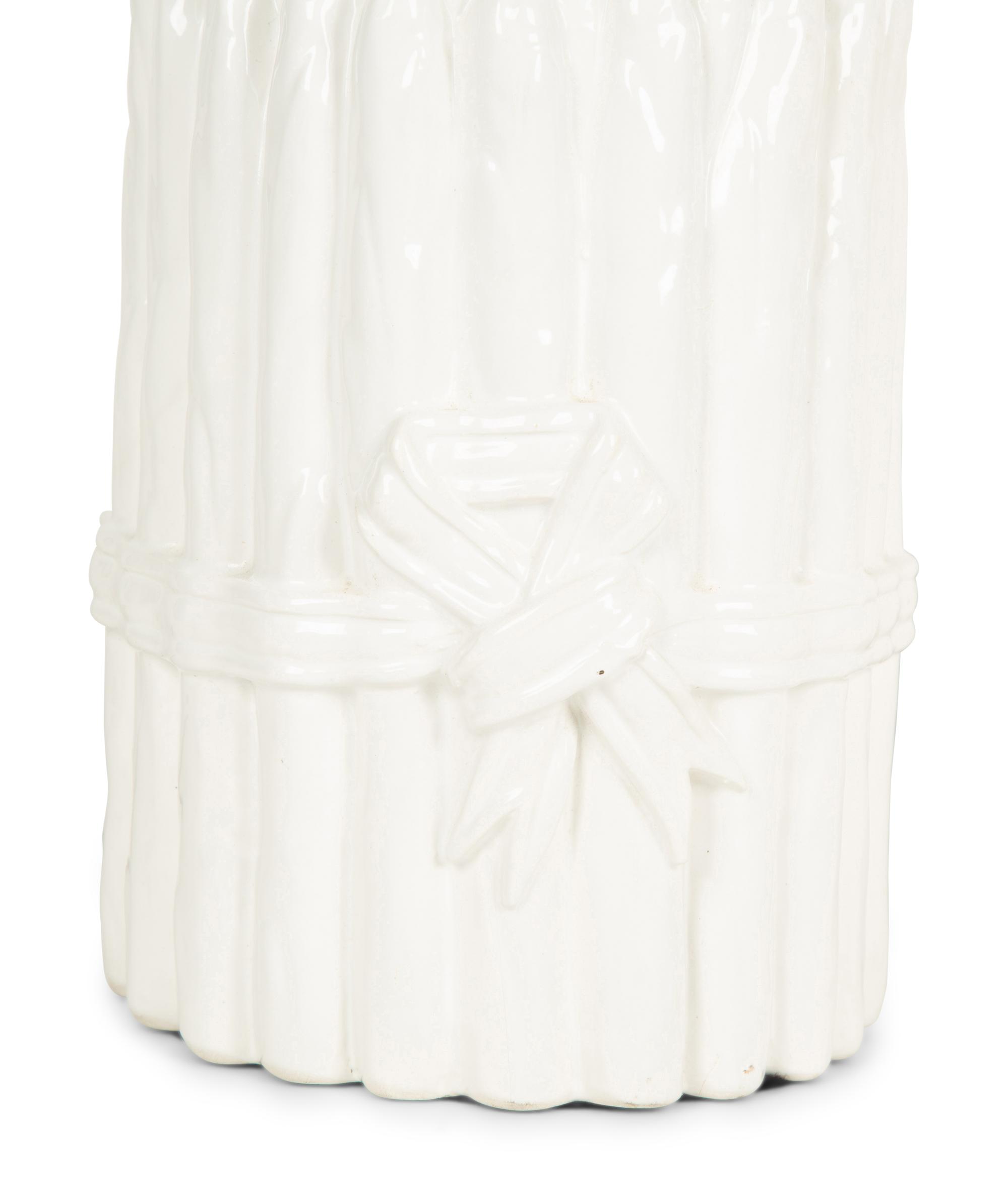 A Pair of White Glazed Ceramic Models of Asparagus Mounted as Lamps — 20TH CENTURY