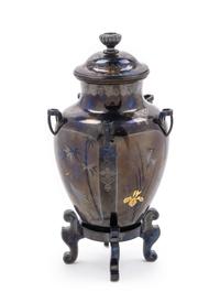 A Small Japanese Mixed-Metal Covered Vase