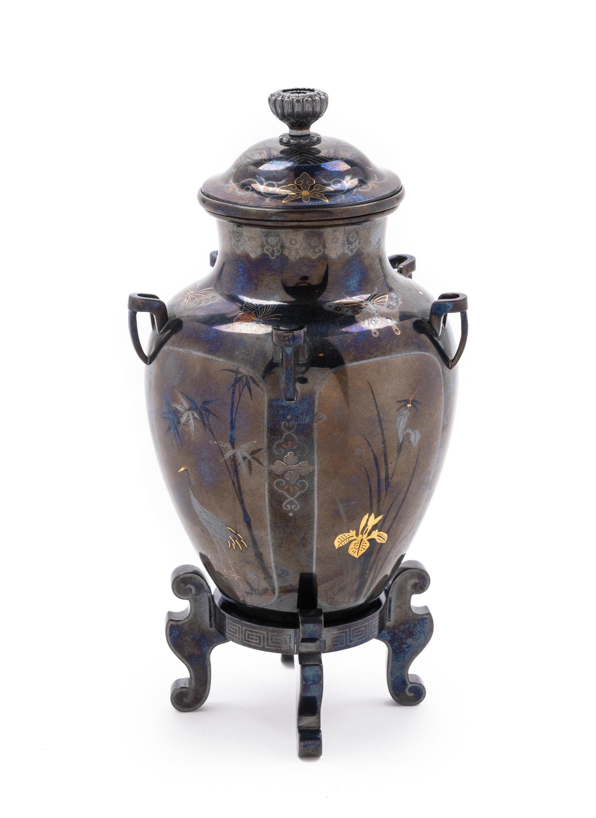 A Small Japanese Mixed-Metal Covered Vase