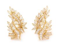 A Pair of 18 Karat Yellow Gold and Diamond Earclips, 11.90 dwts.