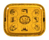 An English Yellow Tole Tray on Faux Bamboo Stand