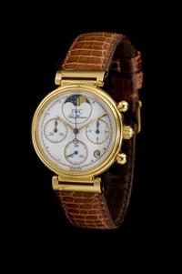 An 18 Karat Yellow Gold Ref. 3735 Chronograph and Moonphase DaVinci Wristwatch, IWC,