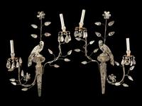 A Pair of Carved Rock Crystal Two-Light Sconces