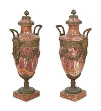 A Pair of English Rouge Marble and Bronze Mounted Urns — EARLY 20TH CENTURY