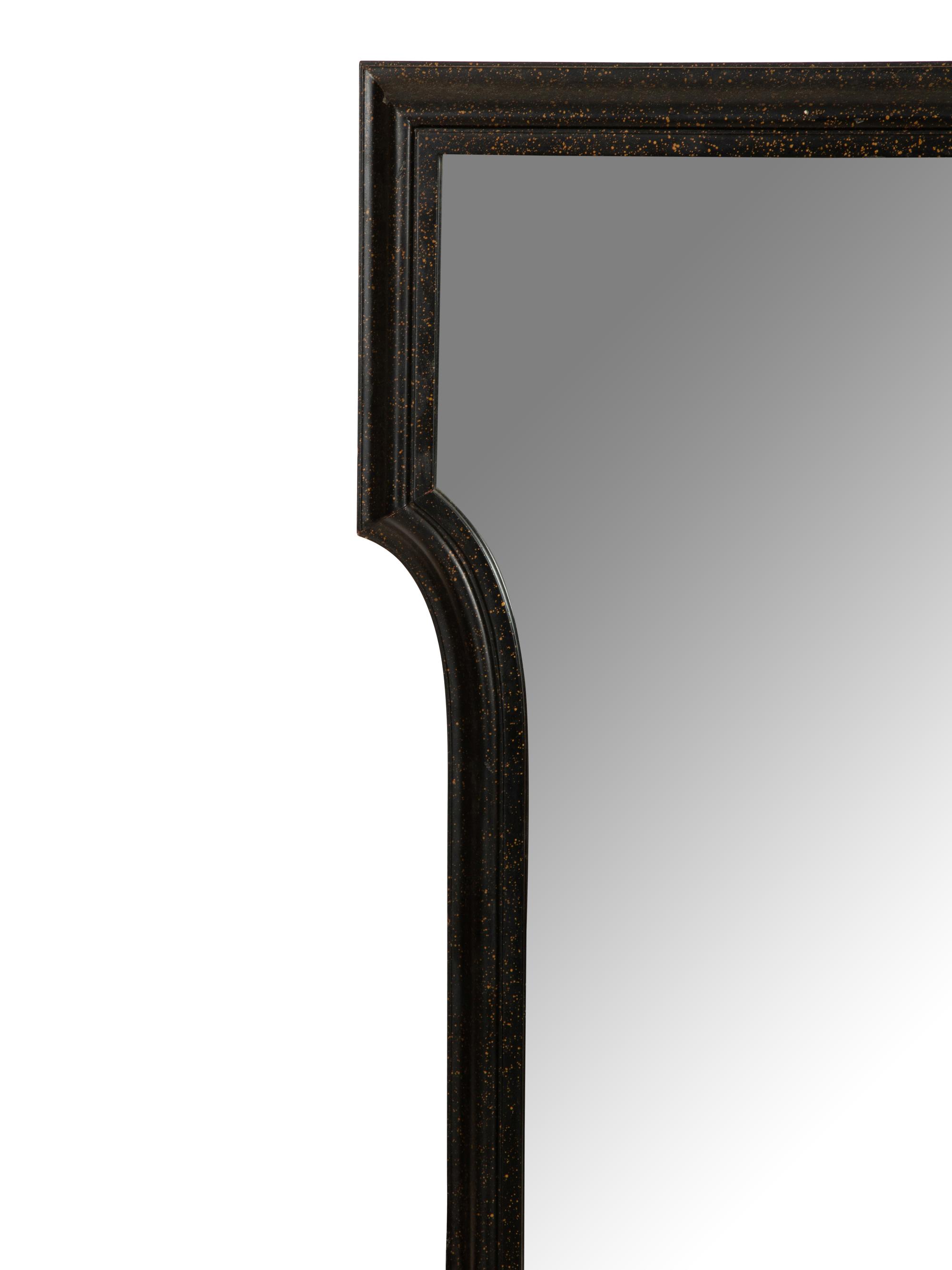 An Modernist Chinese Black Lacquer Framed Wall Mirror with Gilt Accents