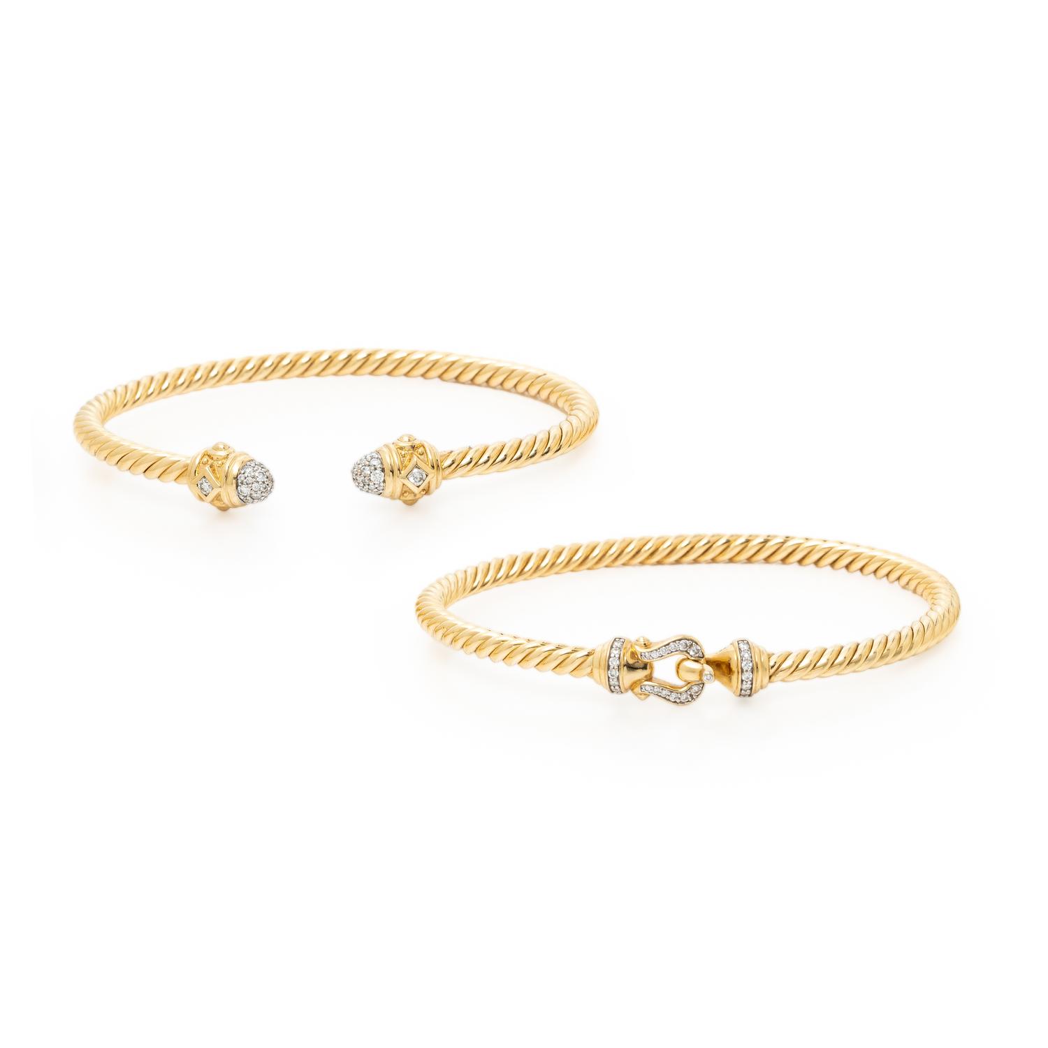 DAVID YURMAN, TWO YELLOW GOLD AND DIAMOND 'CABLESPIRA' BRACELETS