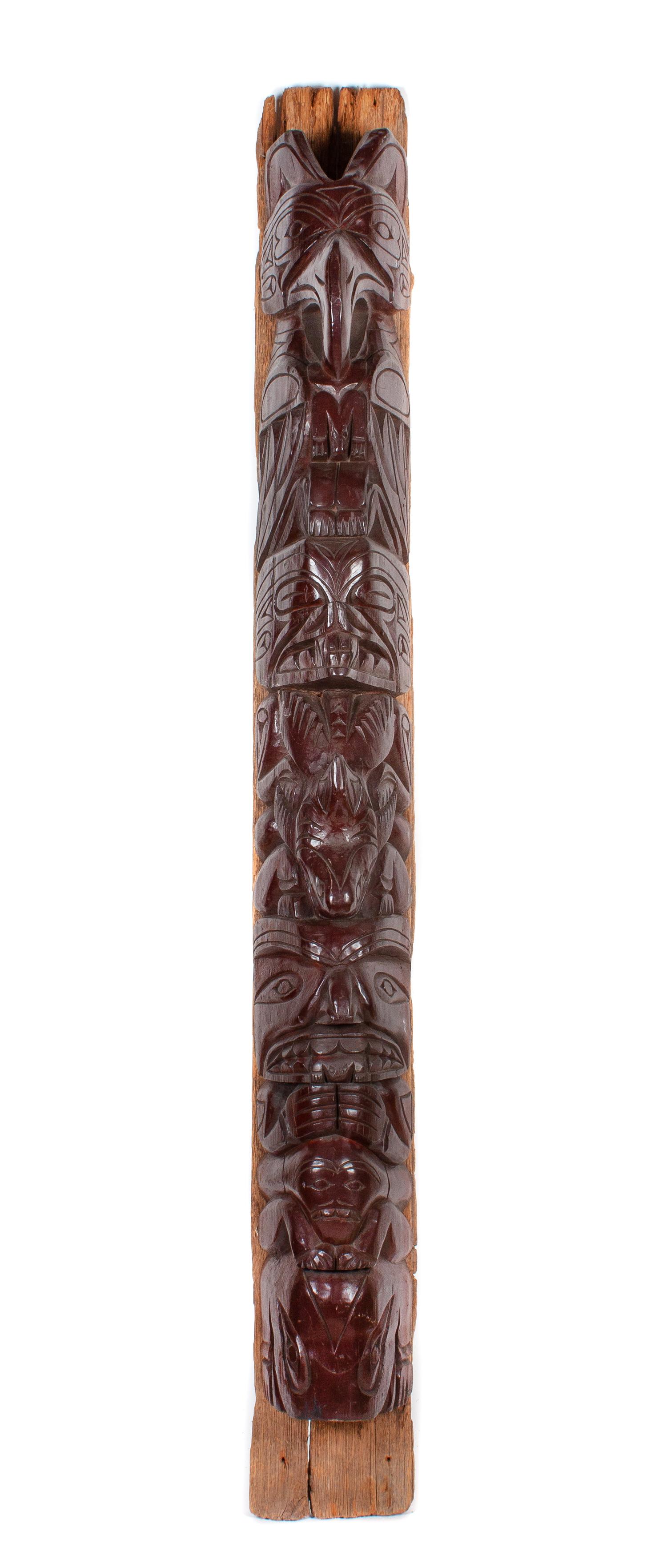 Northwest Coast Painted Carved Wood Totem Pole Height overall 83 inches — (Mid-20th Century)