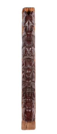 Northwest Coast Painted Carved Wood Totem Pole Height overall 83 inches — (Mid-20th Century)