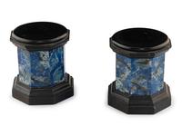 A Pair of Black Stone and Lapis Lazuli Octagonal Small Pedestals