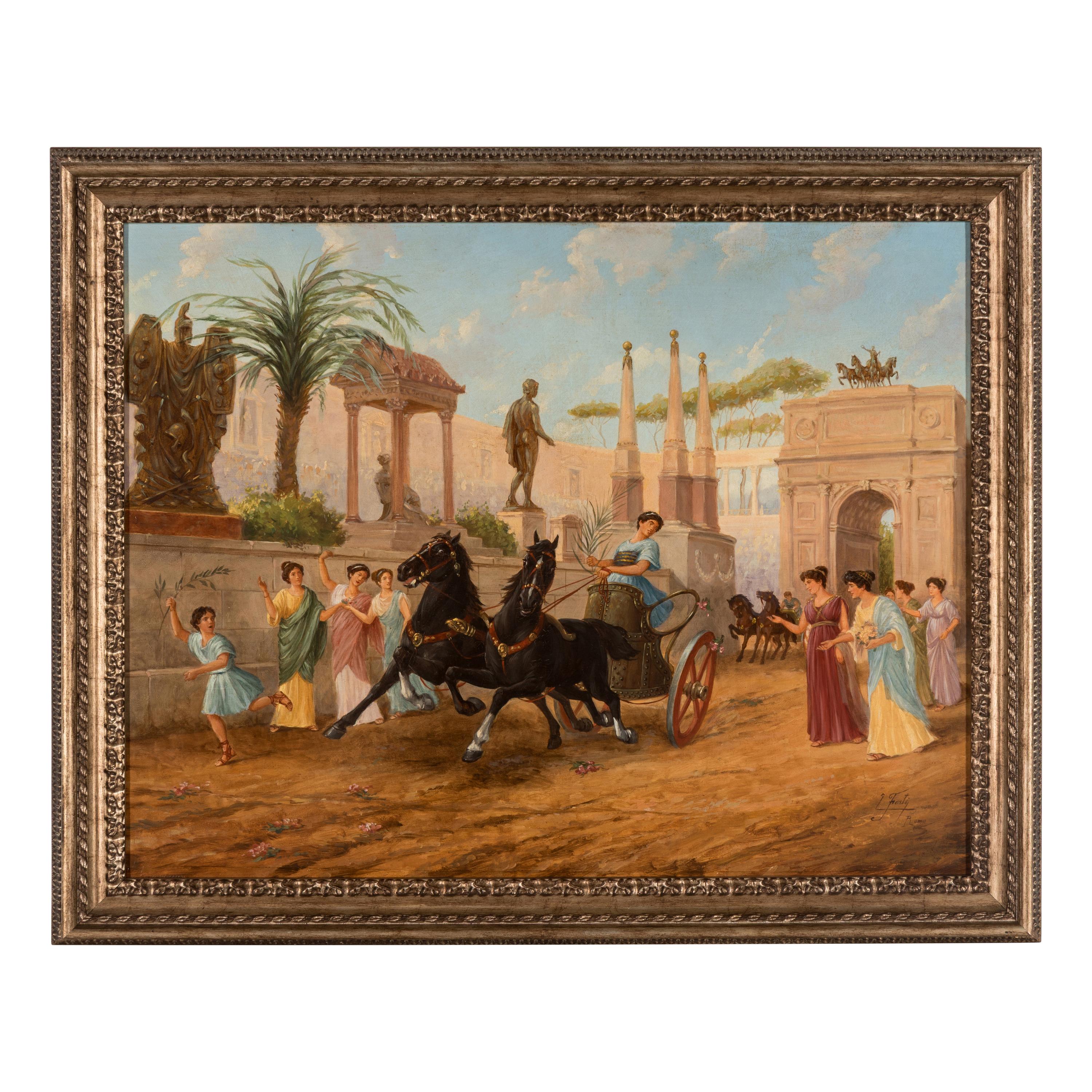 Ettore Forti (Italian, 1850-1940) — Chariot Race In Ancient Rome With Triumphal Arch