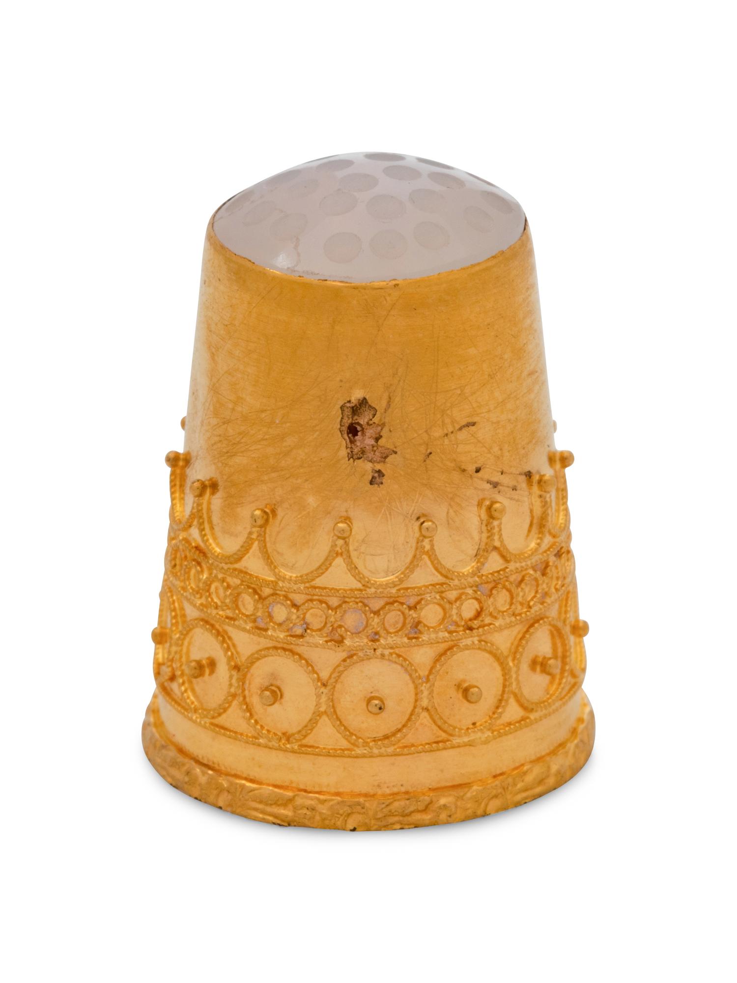 A Swedish 14-Karat Yellow Gold and Moonstone Thimble