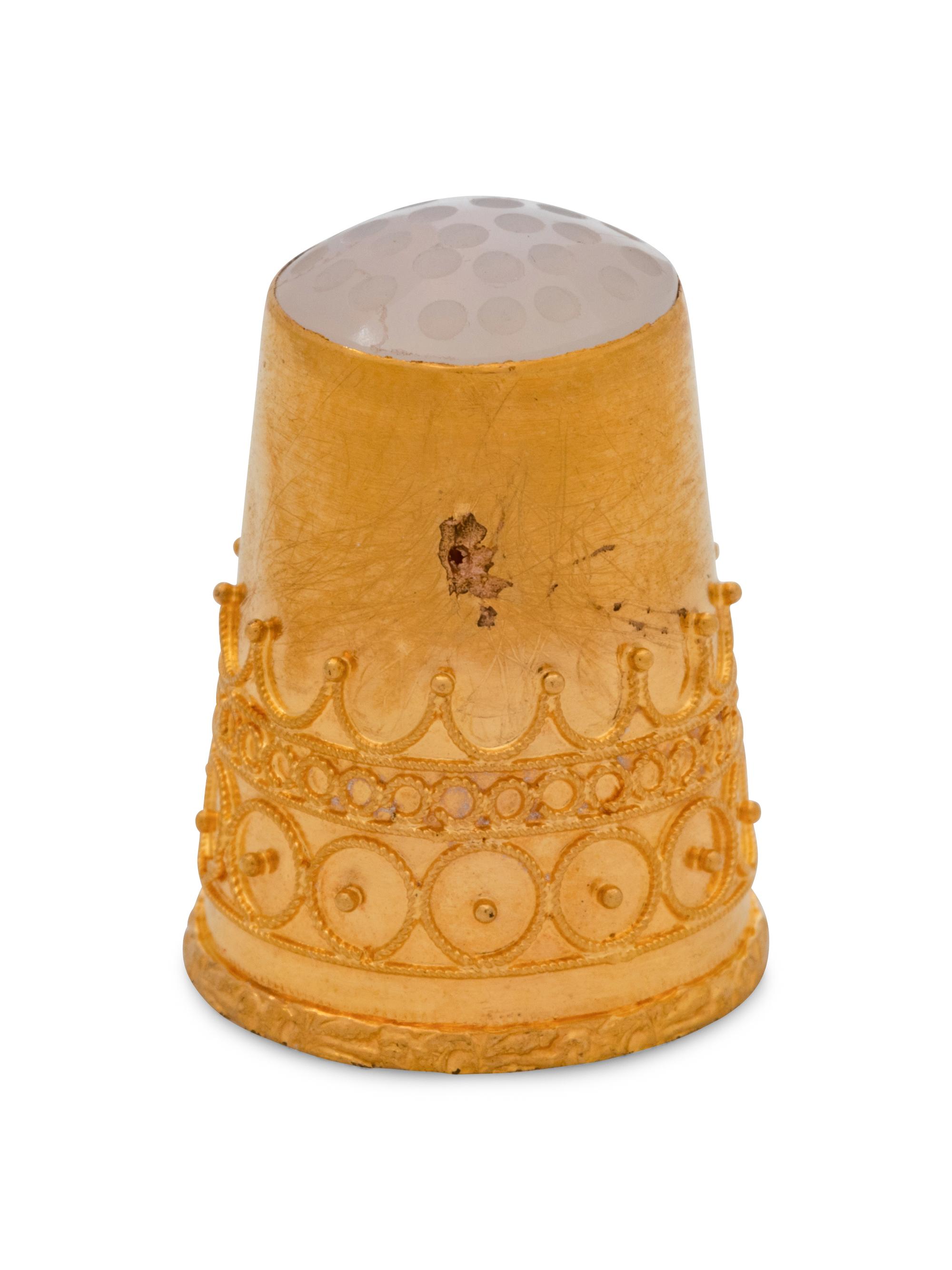 A Swedish 14-Karat Yellow Gold and Moonstone Thimble