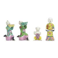 A Group of Four Chinese Export Famille Rose Laughing "Boy" Figures, Late 18th/Early 19th Century 清中期 外銷粉彩童子四件
