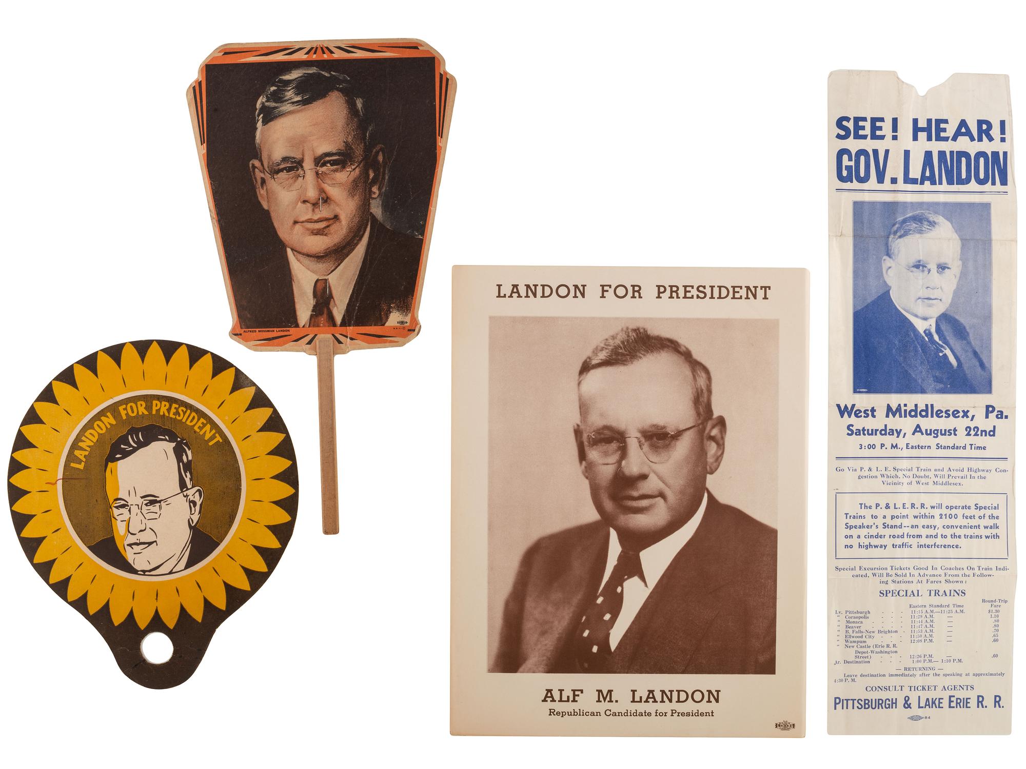 [POLITICS - 1936 ELECTION]. [LANDON, Alfred "Alf" (1887-1987)]. A large group of campaign ephemera from the 1936 Landon/Knox presidential run.
