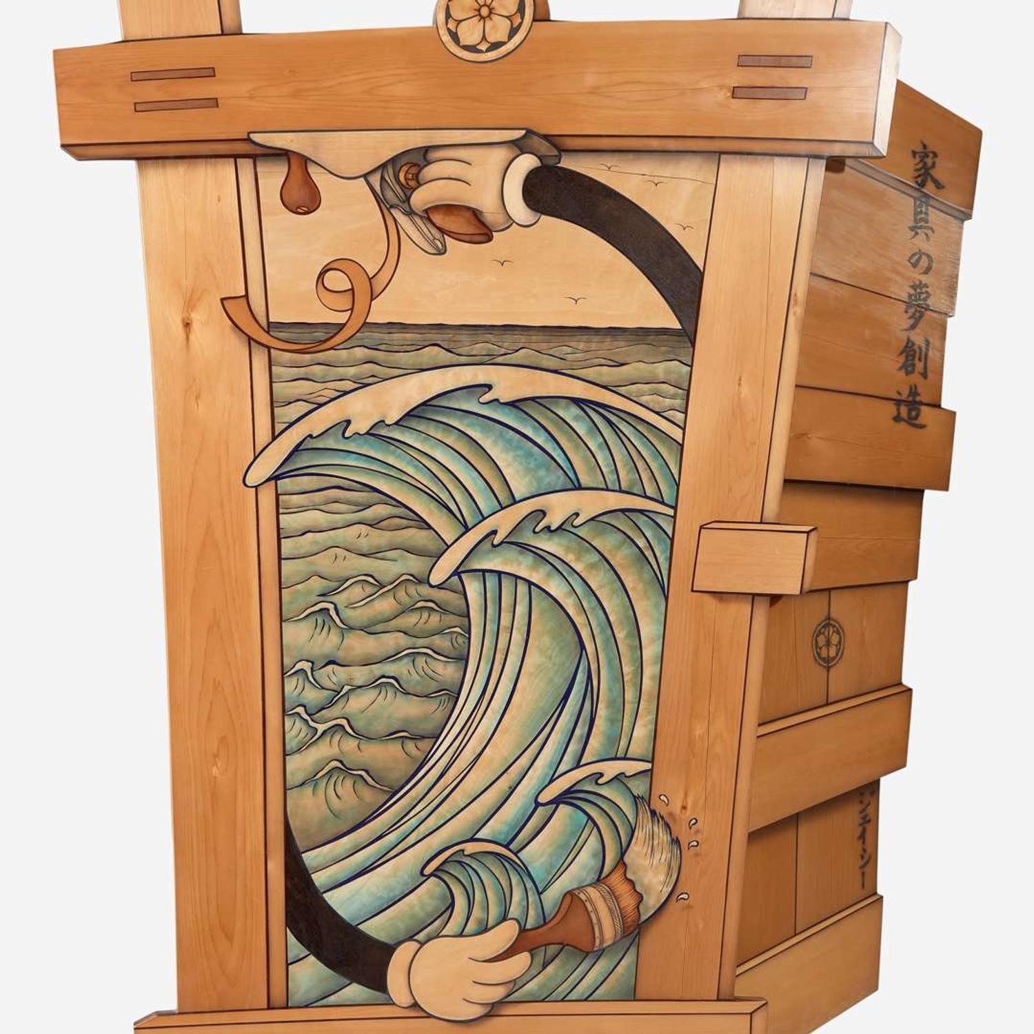 John Cederquist (American, b. 1946) "Hiroshige’s Attempt at Film Noir Furniture" Wave Series Trompe l'Oeil Cabinet, San Clemente, California, circa 1990