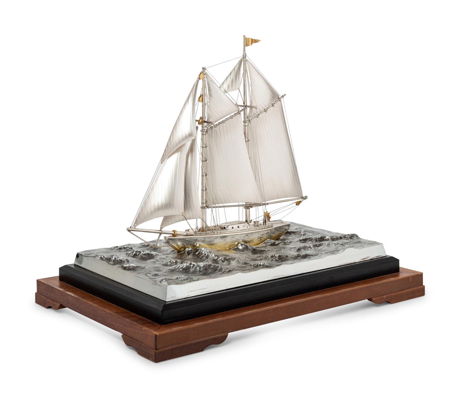 A Japanese Silver Model of a Yacht