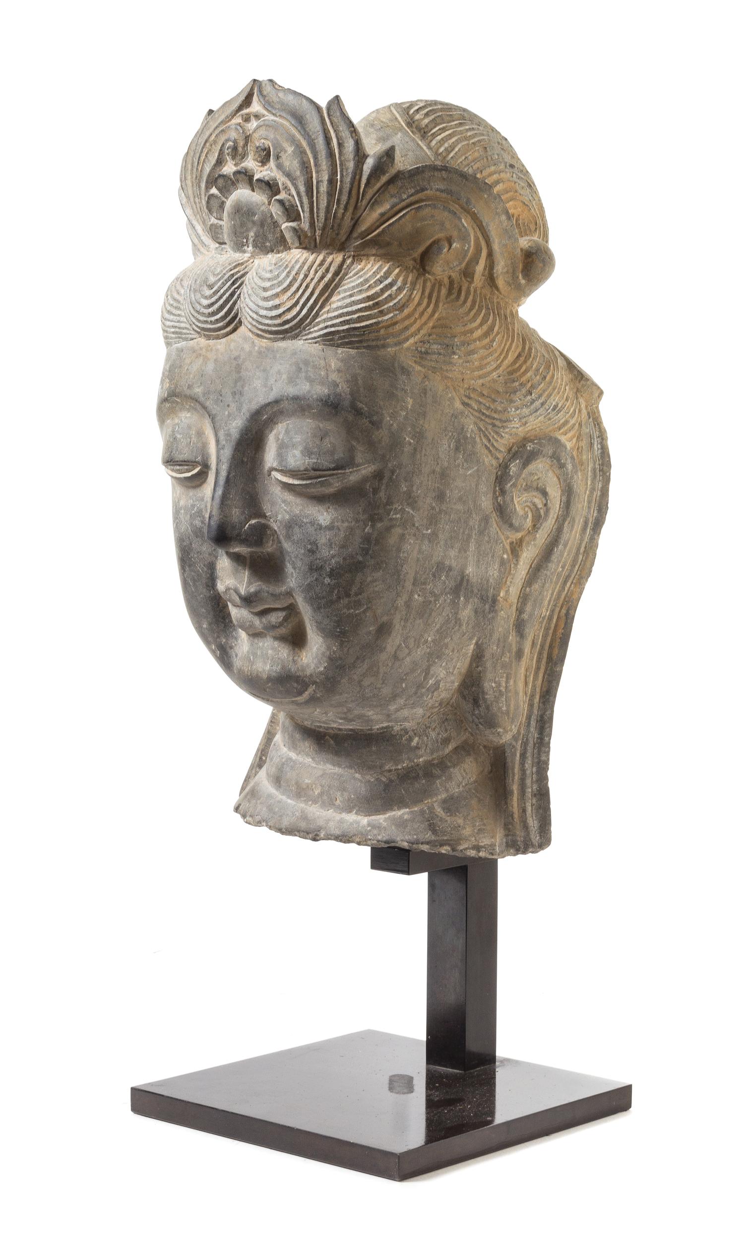 A Graystone Head of Guanyin Height 15 1/2 inches. — TANG STYLE