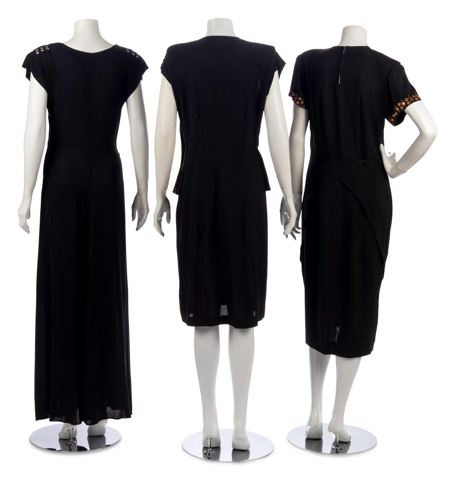 Three Black Dresses with Metal Embellishments, 1940s