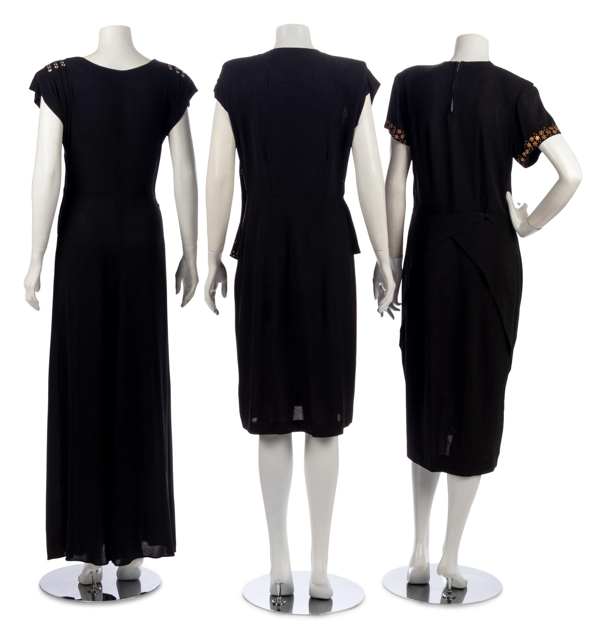 Three Black Dresses with Metal Embellishments, 1940s