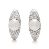 DIAMOND AND CULTURED PEARL HOOP EARCLIPS