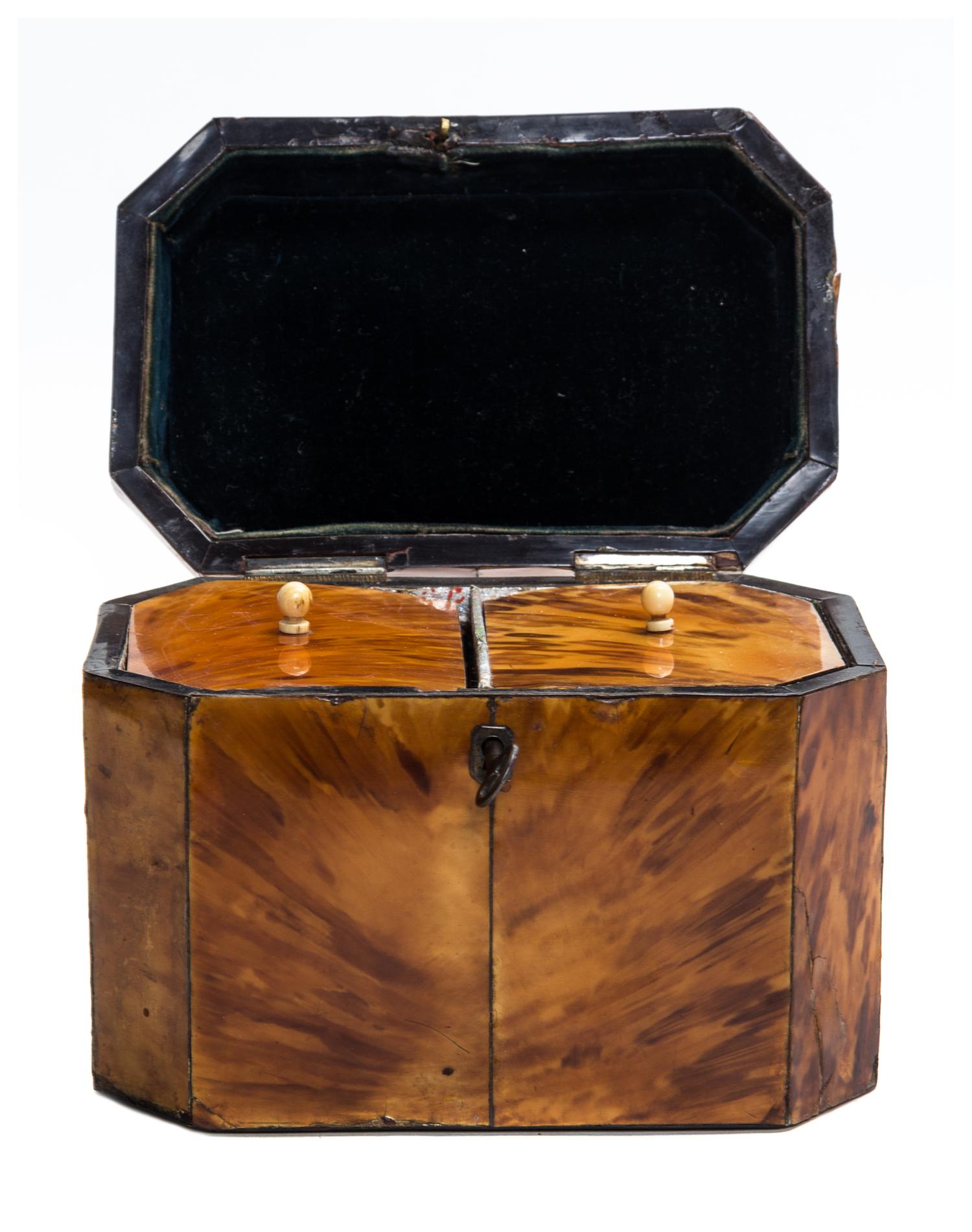 A Regency Tortoise Shell Tea Caddy Diameter 6 3/4 inches. — EARLY 19TH CENTURY