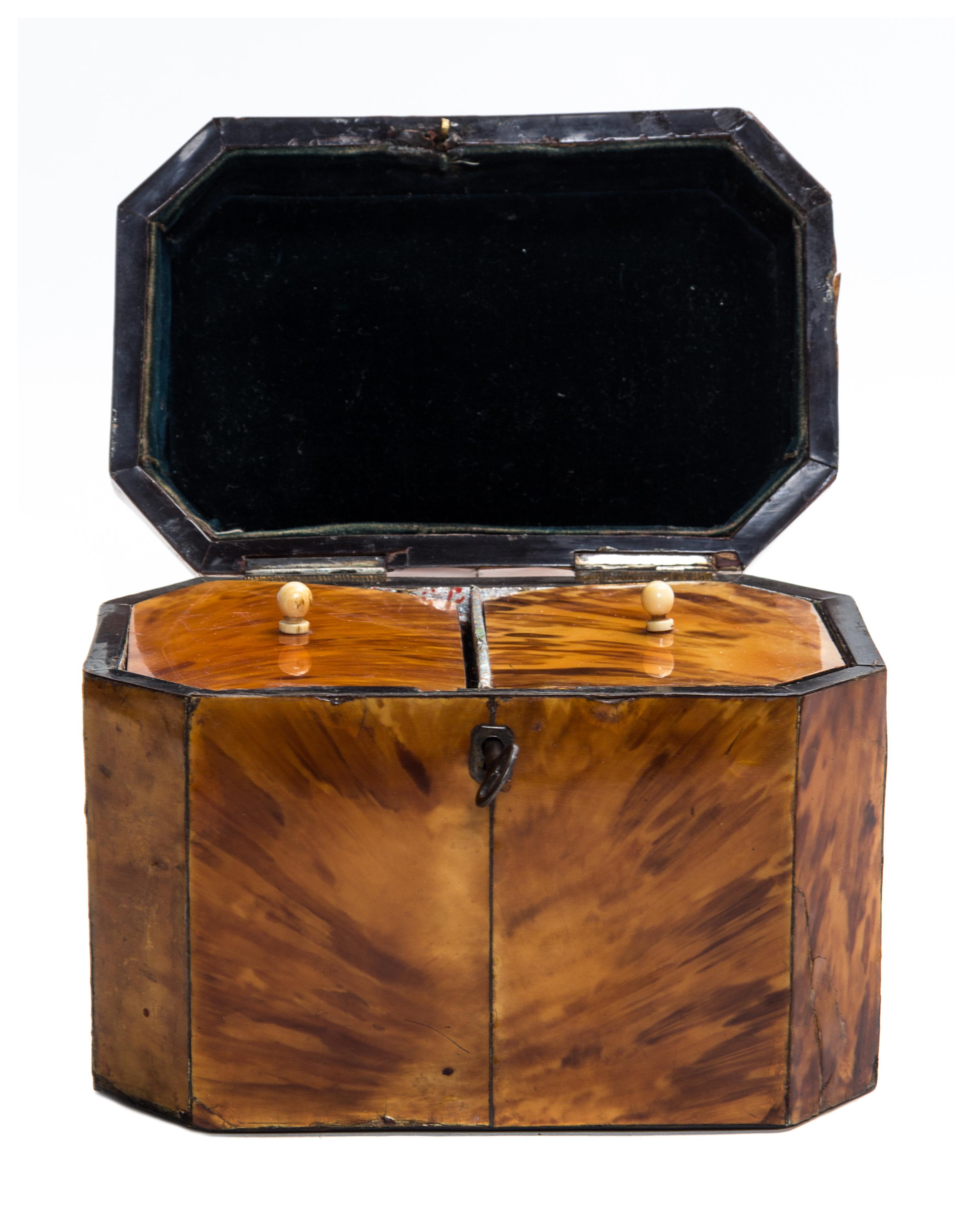 A Regency Tortoise Shell Tea Caddy Diameter 6 3/4 inches. — EARLY 19TH CENTURY