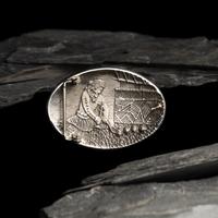 Philander Begay (Diné, b. 1982) — Sterling Silver Tufa Cast Belt Buckle, with Weaving Scene