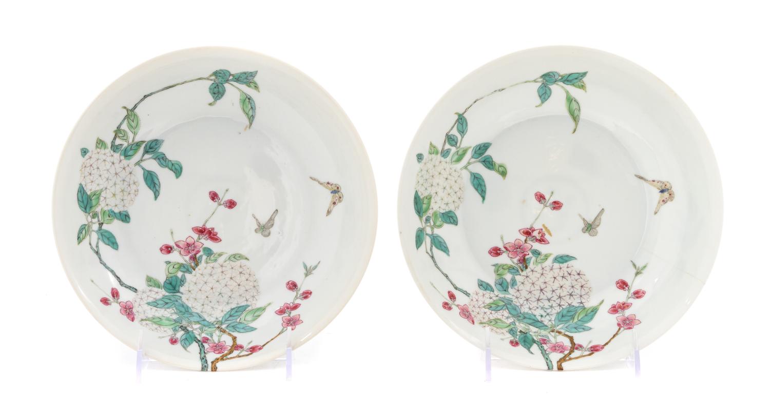 A Pair of Famille Rose Plates LIKELY REPUBLIC PERIOD OR EARLIER Diameter 8 1/4 inches. — LIKELY REPUBLIC PERIOD OR EARLIER