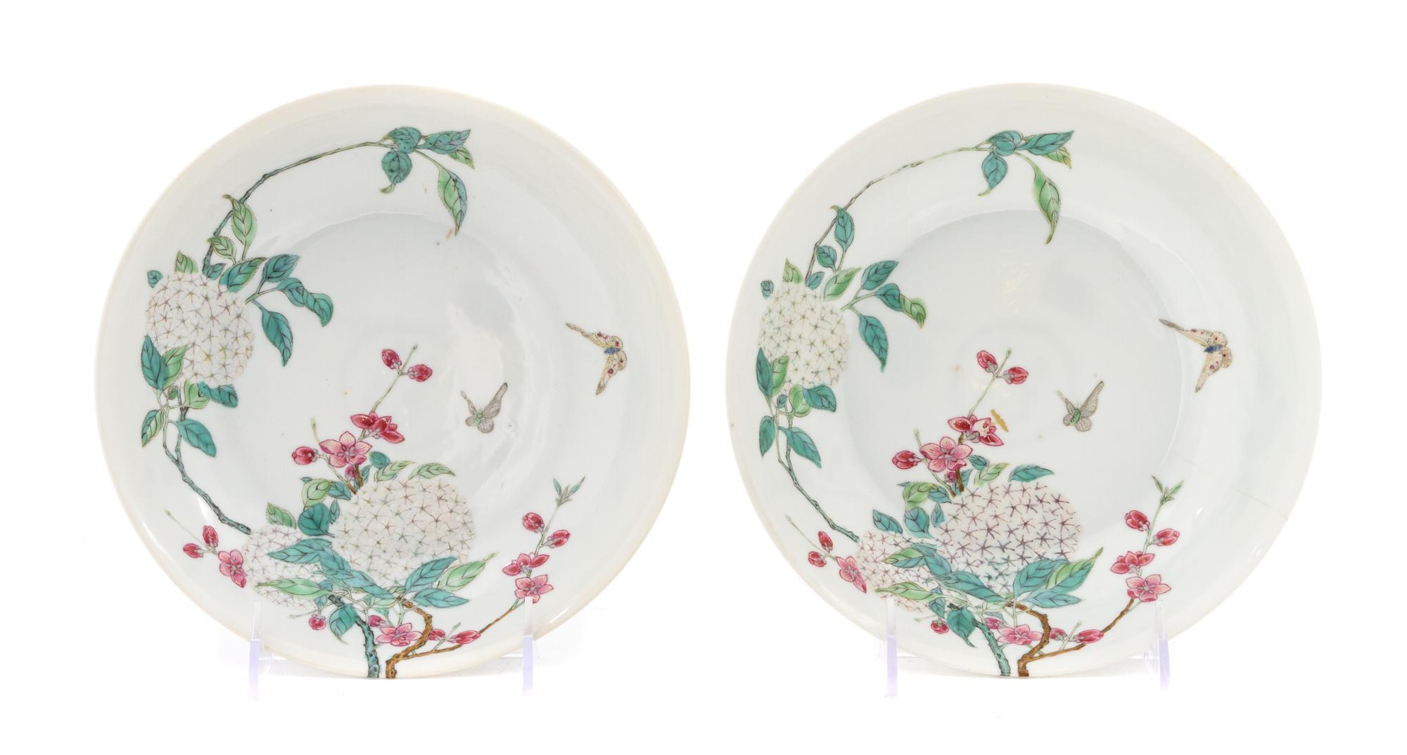 A Pair of Famille Rose Plates LIKELY REPUBLIC PERIOD OR EARLIER Diameter 8 1/4 inches. — LIKELY REPUBLIC PERIOD OR EARLIER