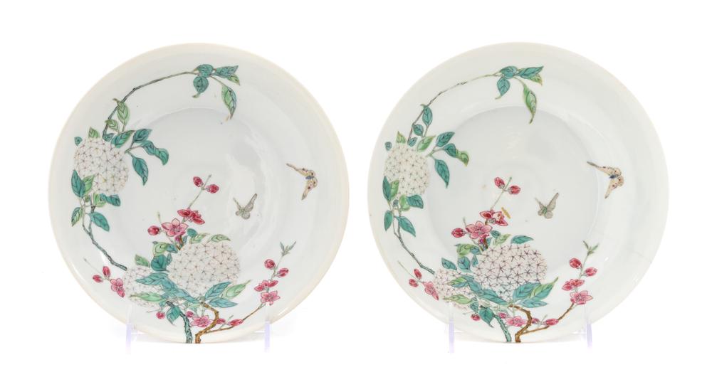A Pair of Famille Rose Plates LIKELY REPUBLIC PERIOD OR EARLIER Diameter 8 1/4 inches.