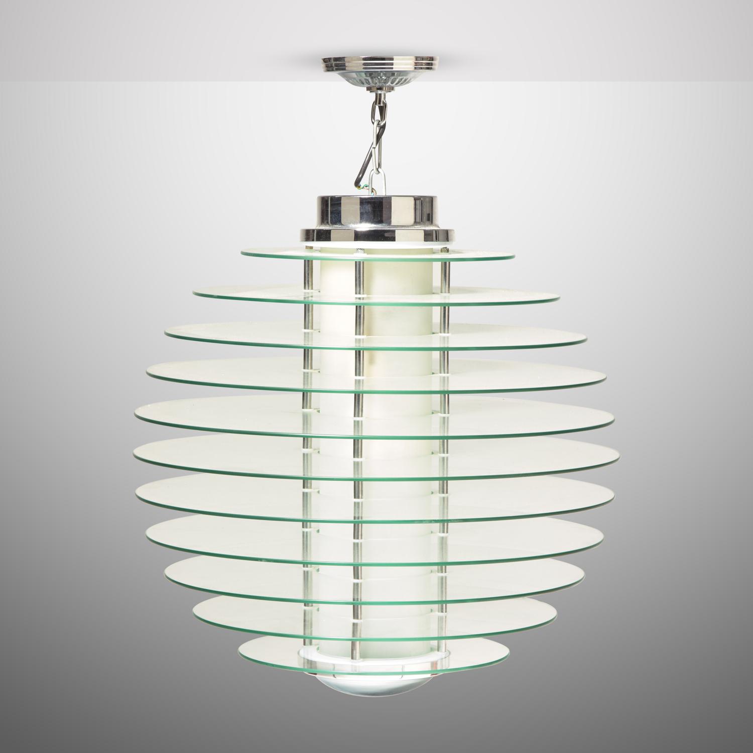 Three hanging lamps, model 0024, designed 1933, present lot c. 2000 Fontana Arte, Italy