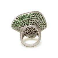KUNZITE, TSAVORITE GARNET, AND DIAMOND LILY PAD RING