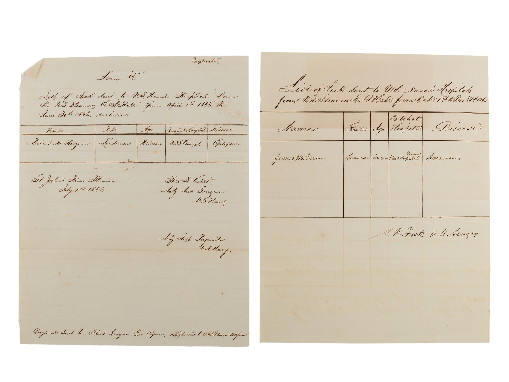 [CIVIL WAR - NAVY]. Records of supplies and provisions of the USS E.B. Hale .
