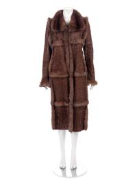 Oscar de la Renta Printed Lamb Fur Coat Trimmed with Sable