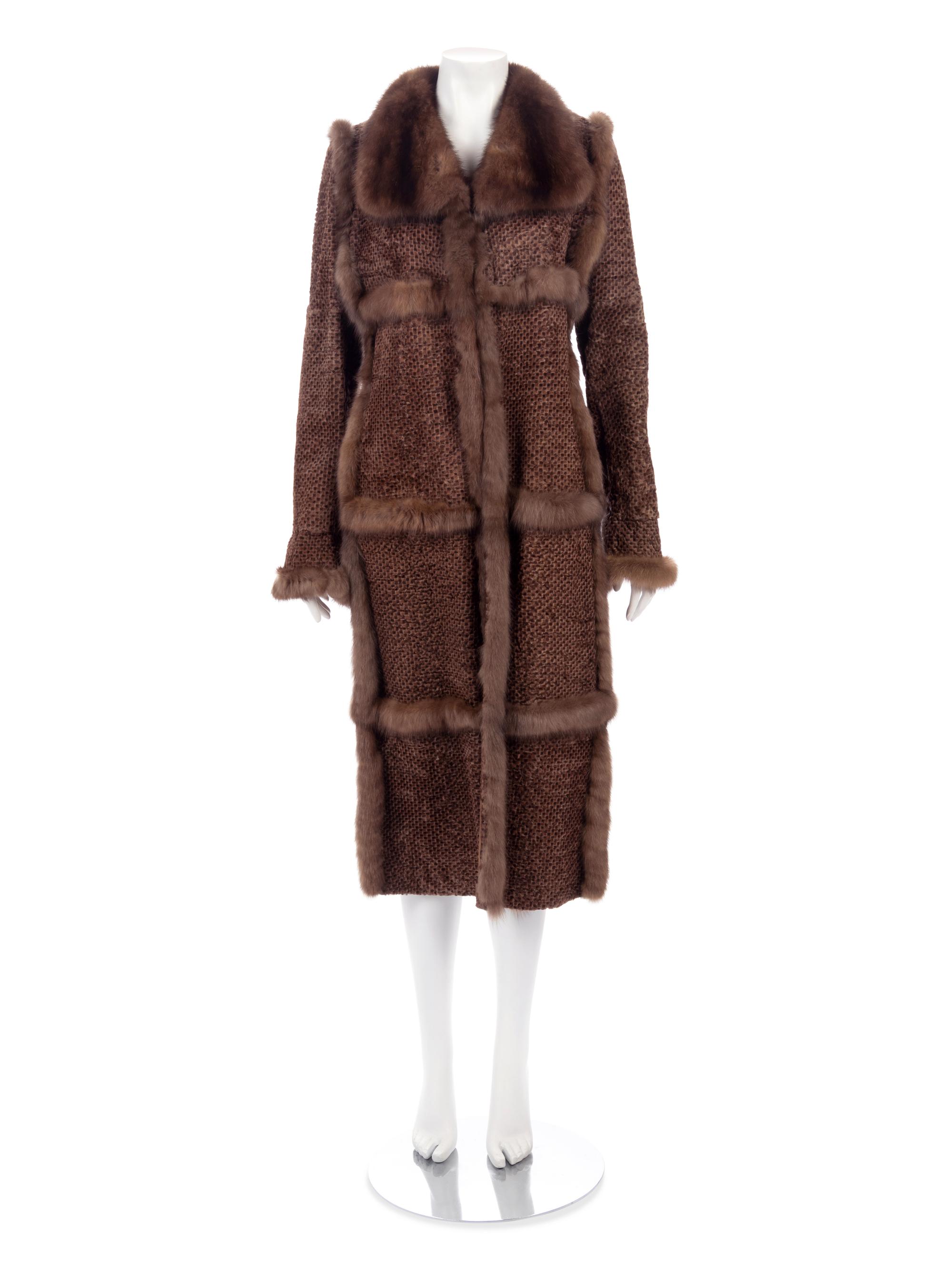 Oscar de la Renta Printed Lamb Fur Coat Trimmed with Sable