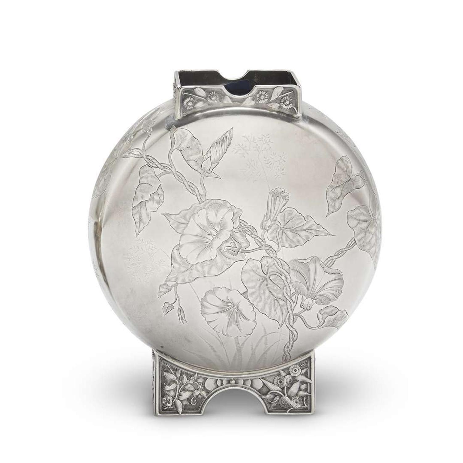 Aesthetic Movement sterling silver moon vase in the Japanesque manner Gorham Mfg. Co., Providence, RI, circa 1870
