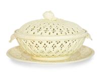 An English Creamware Basket, Cover and Tray