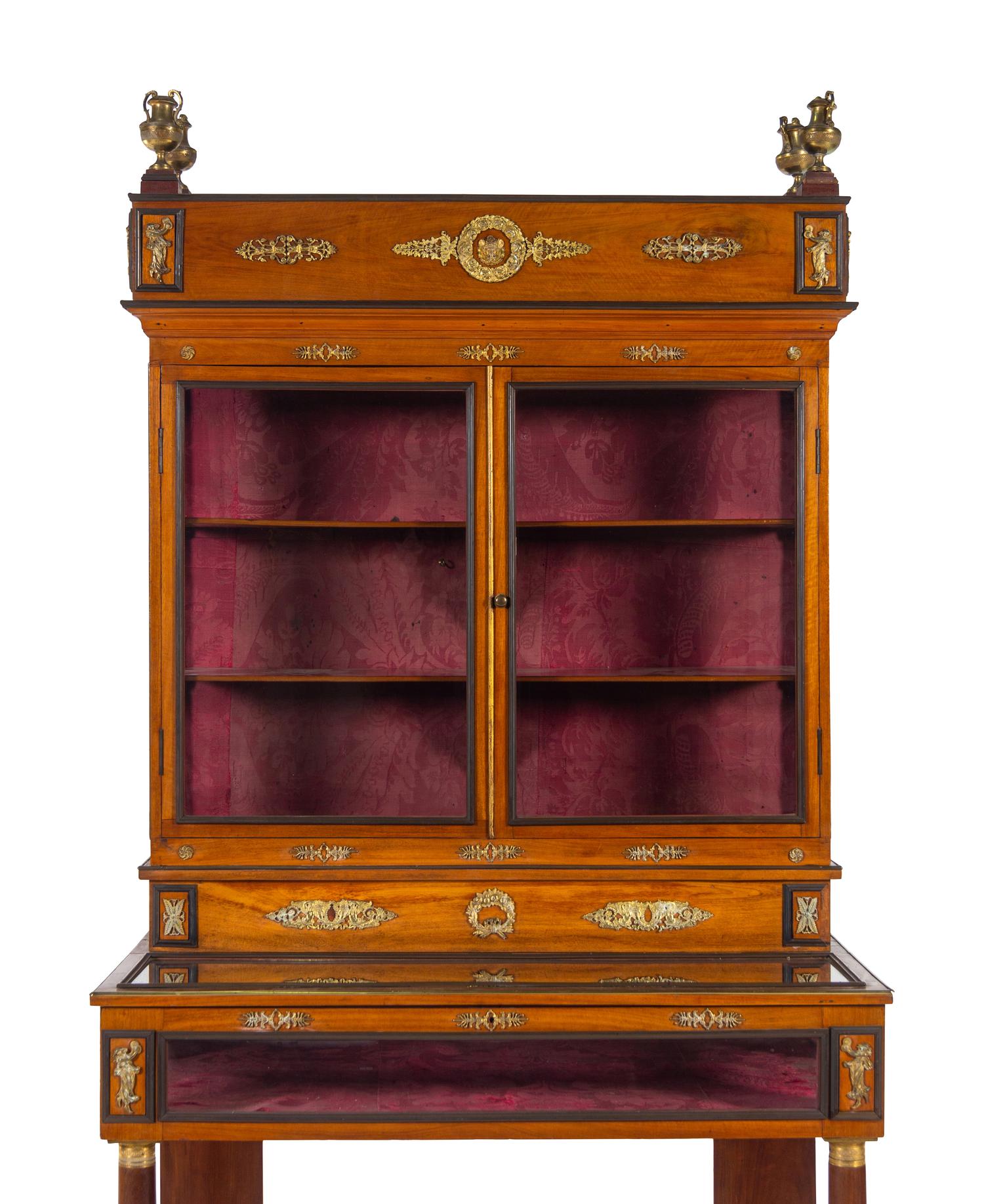 An Empire Style Gilt Bronze Mounted Mahogany Vitrine Cabinet