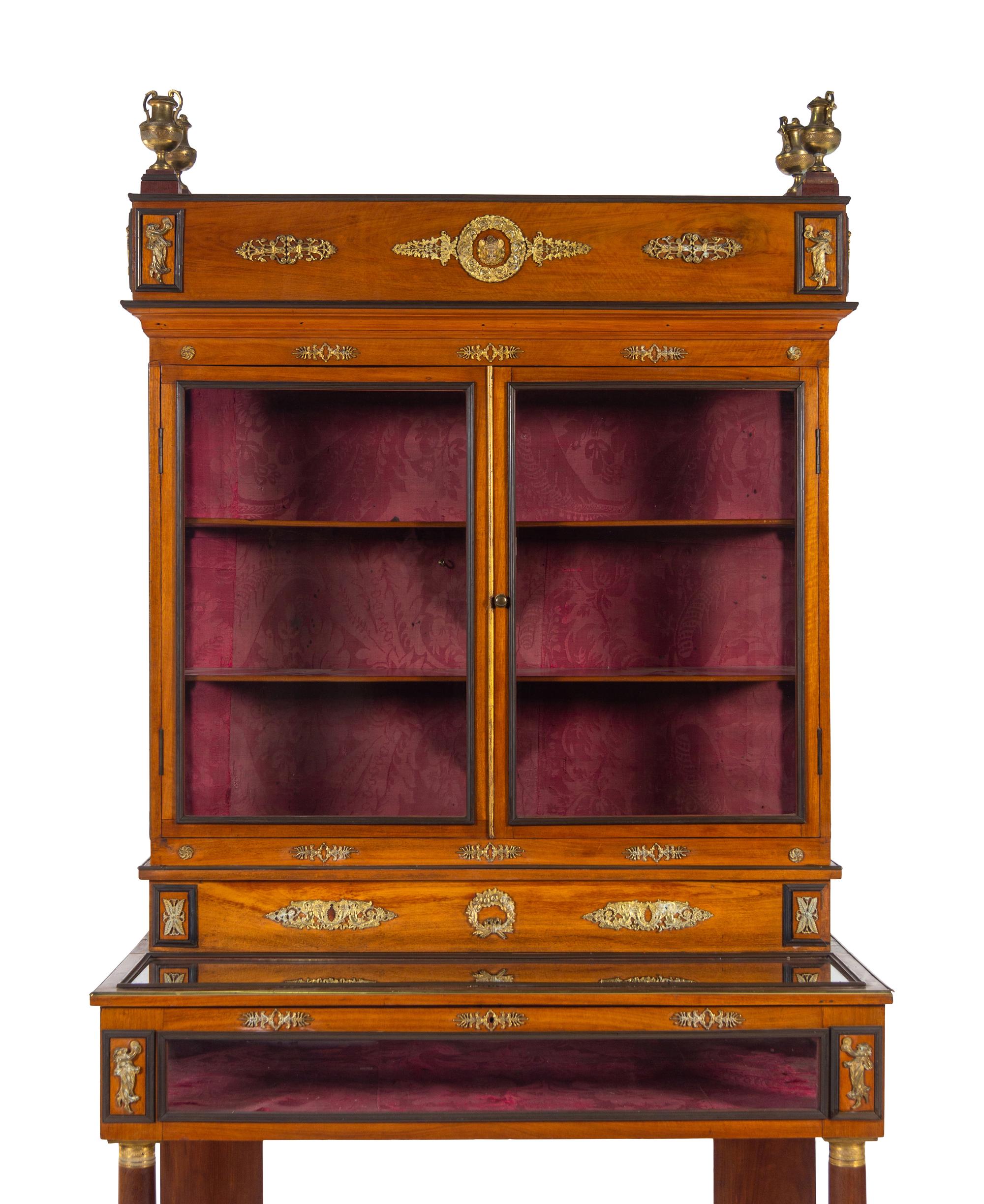 An Empire Style Gilt Bronze Mounted Mahogany Vitrine Cabinet