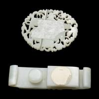 A Chinese Carved White Jade Joined Roundel and a White Jade "Dragon" Buckle, Qing Dynasty 清 白玉龍鈎及帶扣