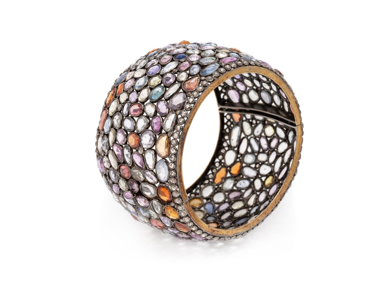 MULTICOLOR SAPPHIRE AND DIAMOND BANGLE BRACELET