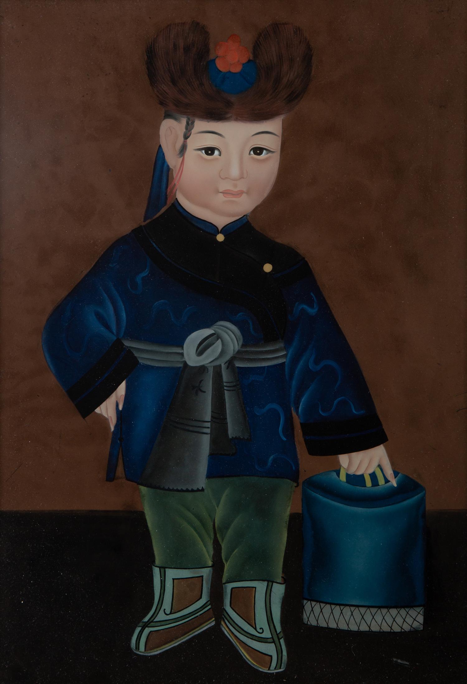 A Chinese Reverse Painting on Glass of a Boy — 19TH/20TH CENTURY