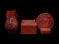 Four Chinese Carved Red Lacquer Articles