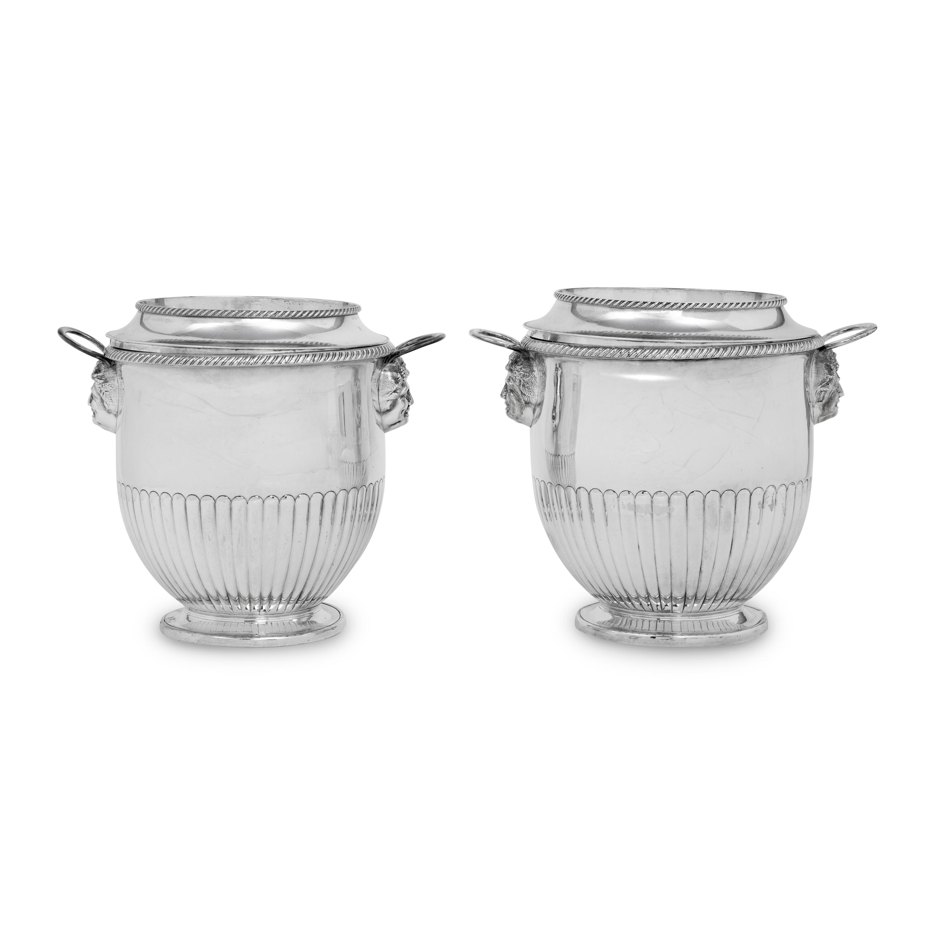 A Pair of Old Sheffield Silver-Plate Wine Coolers