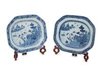Two Chinese Export Blue and White Porcelain Platters